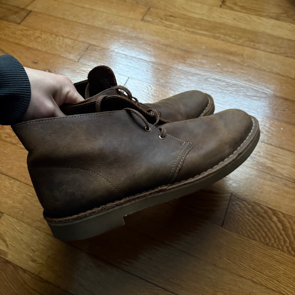 Mens Brown Leather Clarks Chukka Boots - Picture 4 of 9
